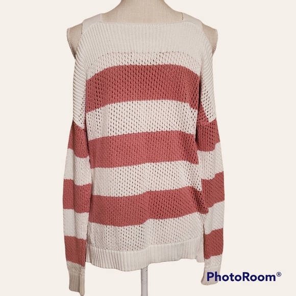 Elan Pink & White Cold Shoulder Knit Sweater - Picture 3 of 7